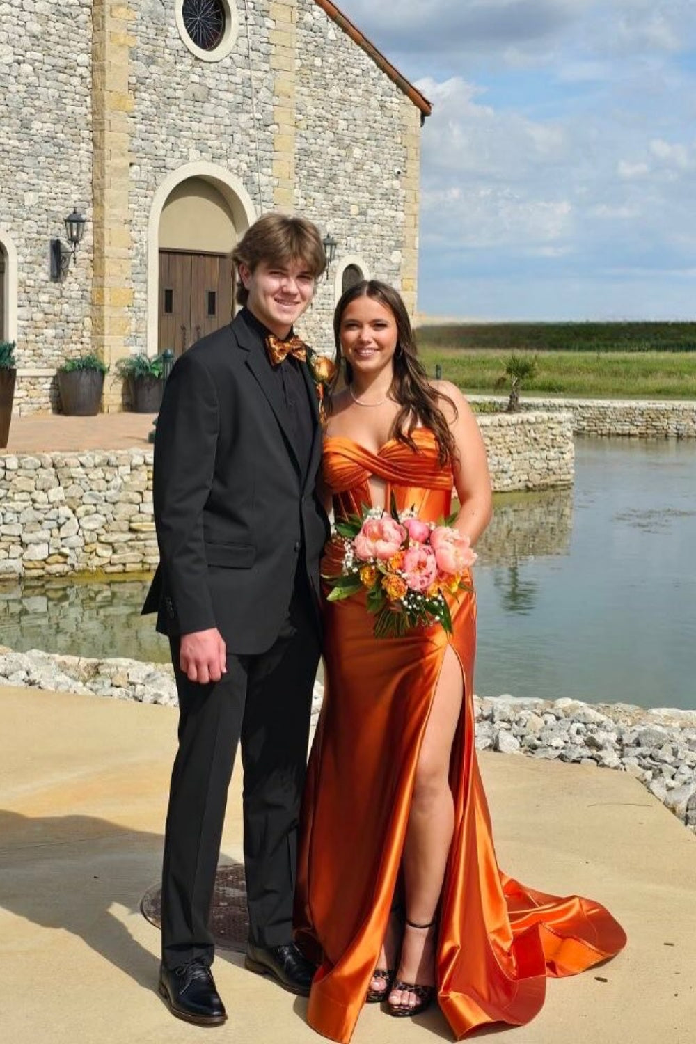 Strapless Orange Mermaid Prom Dress with Keyhole