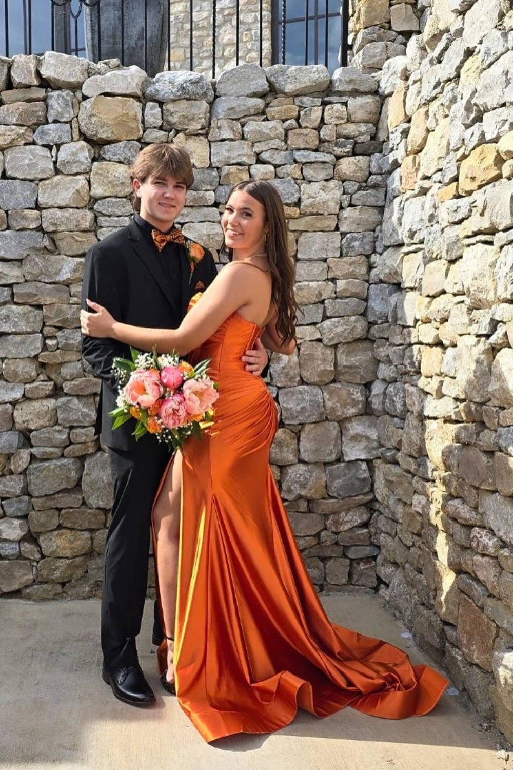 Strapless Orange Mermaid Prom Dress with Keyhole