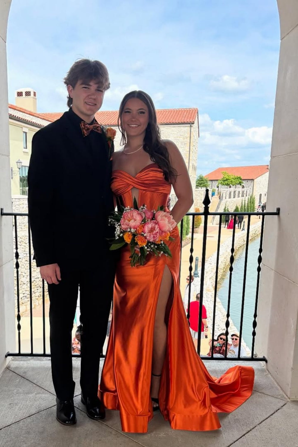 Strapless Orange Mermaid Prom Dress with Keyhole