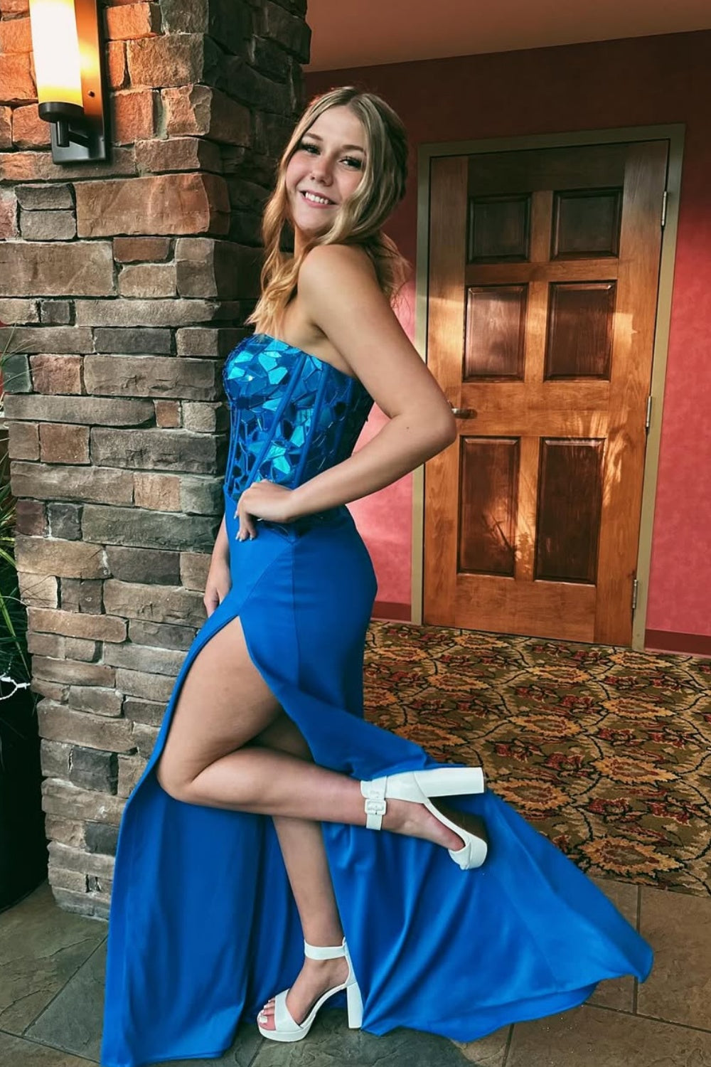 Strapless Navey Blue Mirror Mermaid with Slit