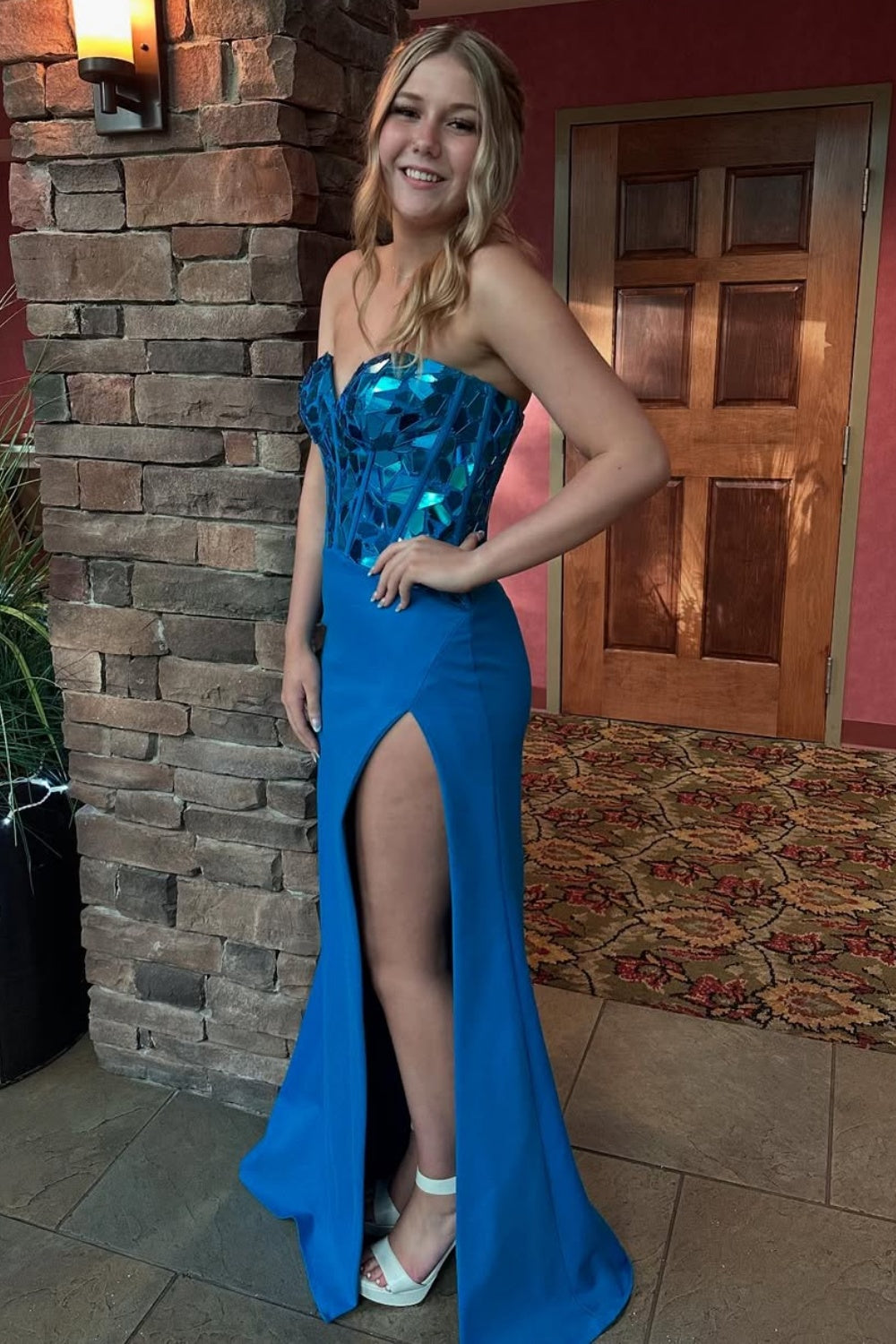 Strapless Navey Blue Mirror Mermaid with Slit