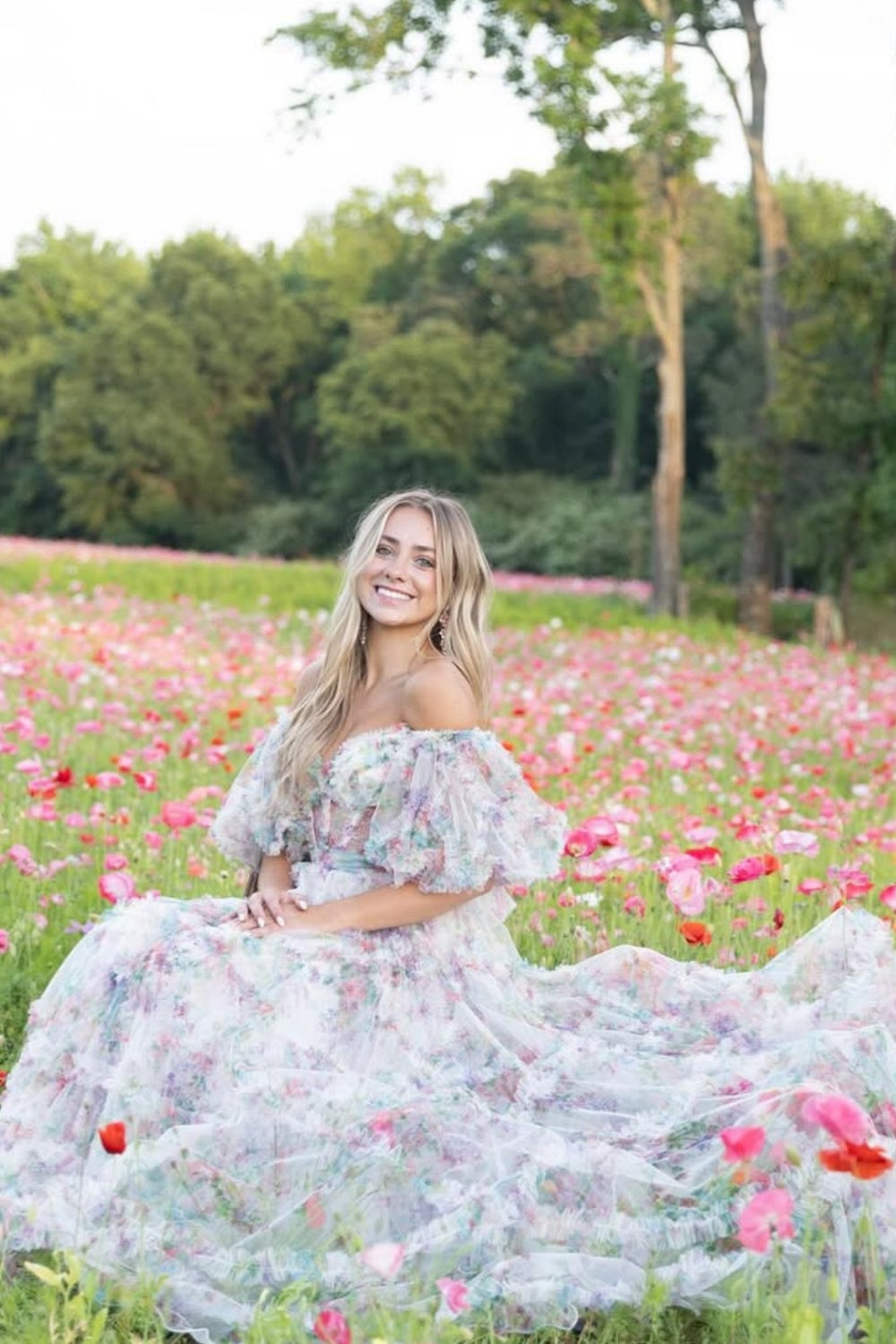 Floral Off-the-shoulder Illusion Ruffle Dress