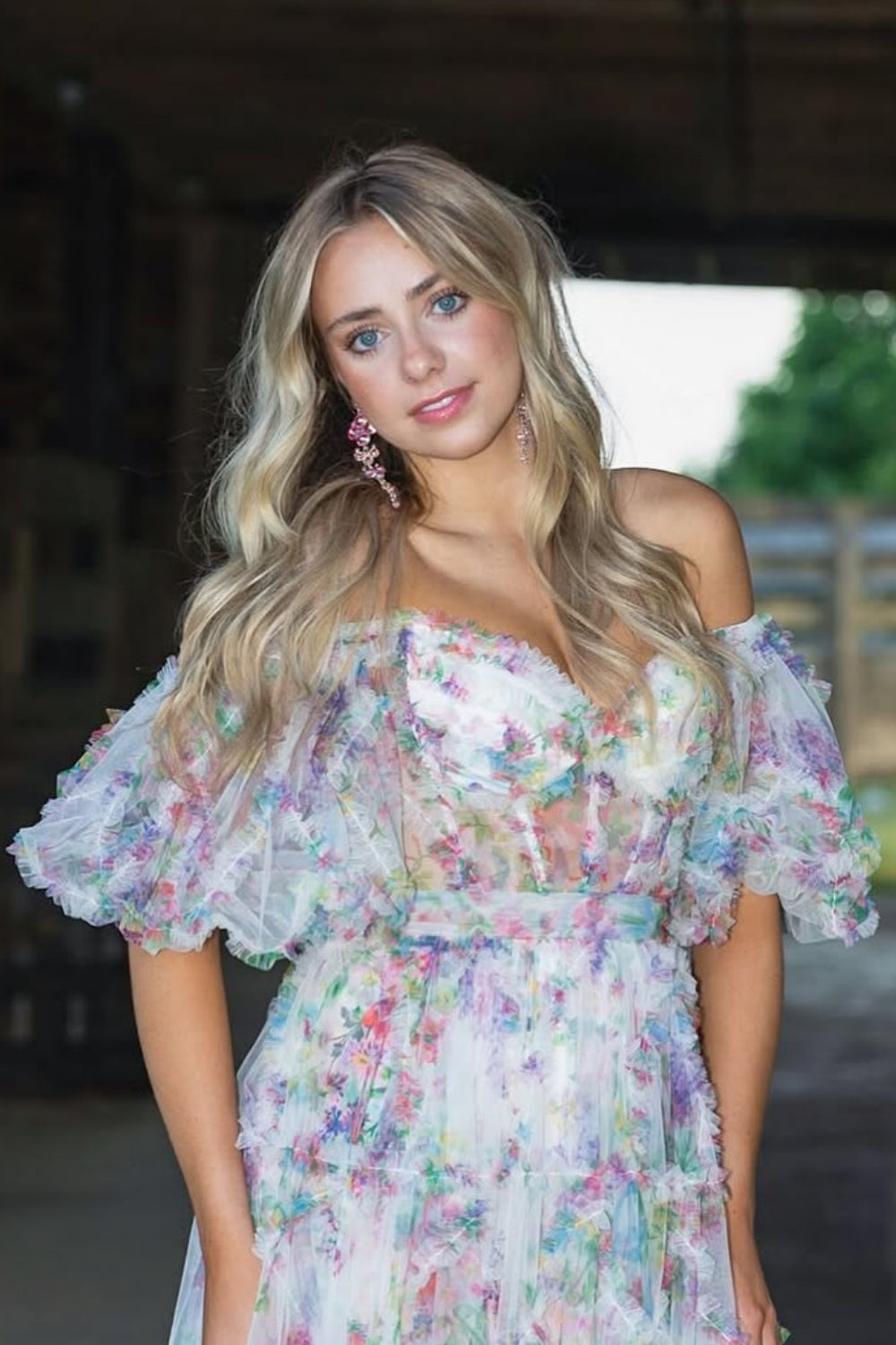 Floral Off-the-shoulder Illusion Ruffle Dress