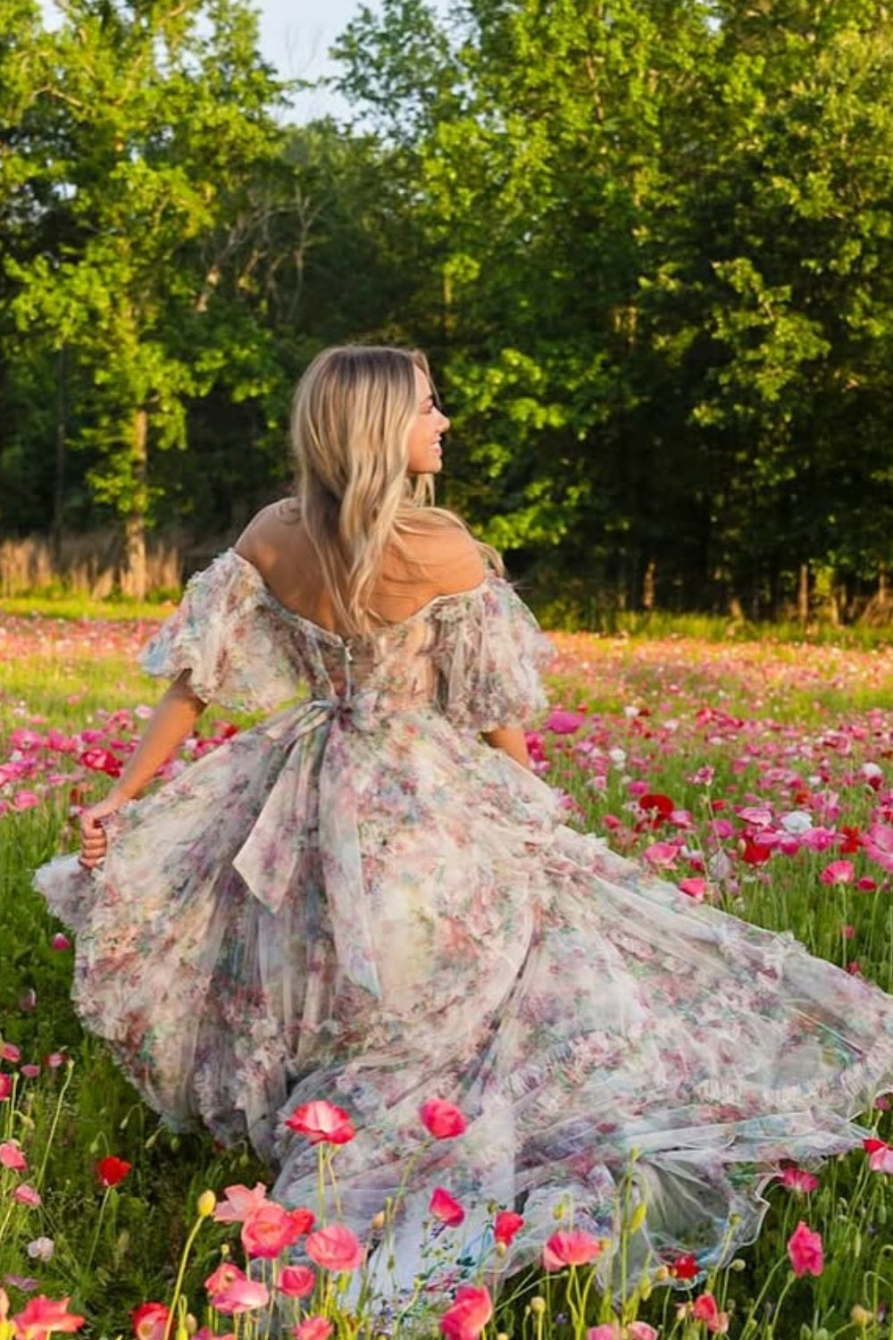 Floral Off-the-shoulder Illusion Ruffle Dress