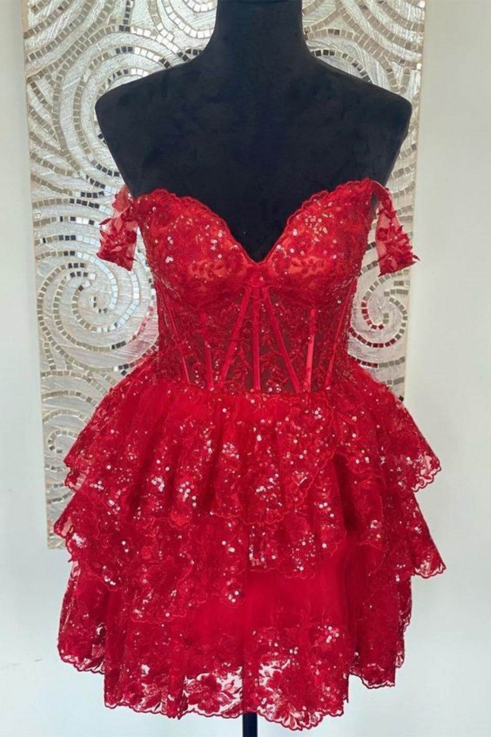 Navy Blue Off The Shoulder Lace Short Homecoming Dress