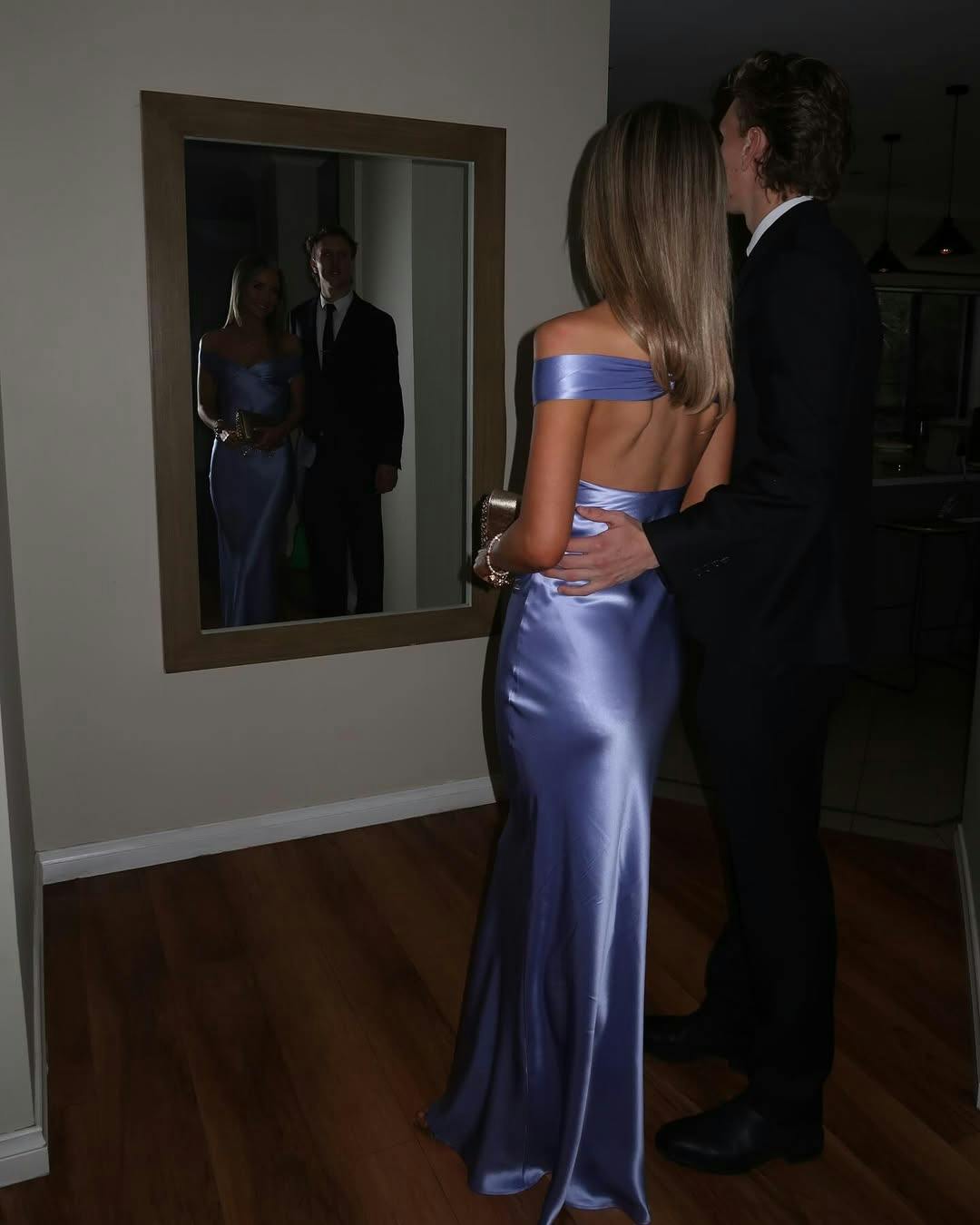 Off The Shoulder Sheath Satin Long Prom Dress in Purple