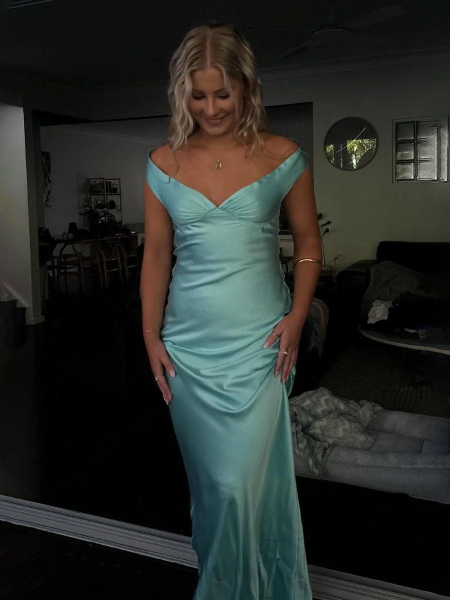 Off The Shoulder Sheath Satin Long Prom Dress in Purple