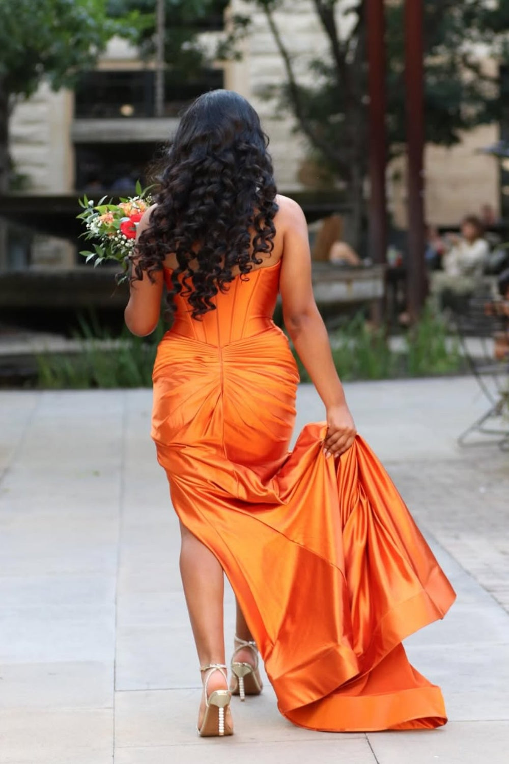 Strapless Hollowed-out Mermaid Prom Dress with Keyhole in Orange