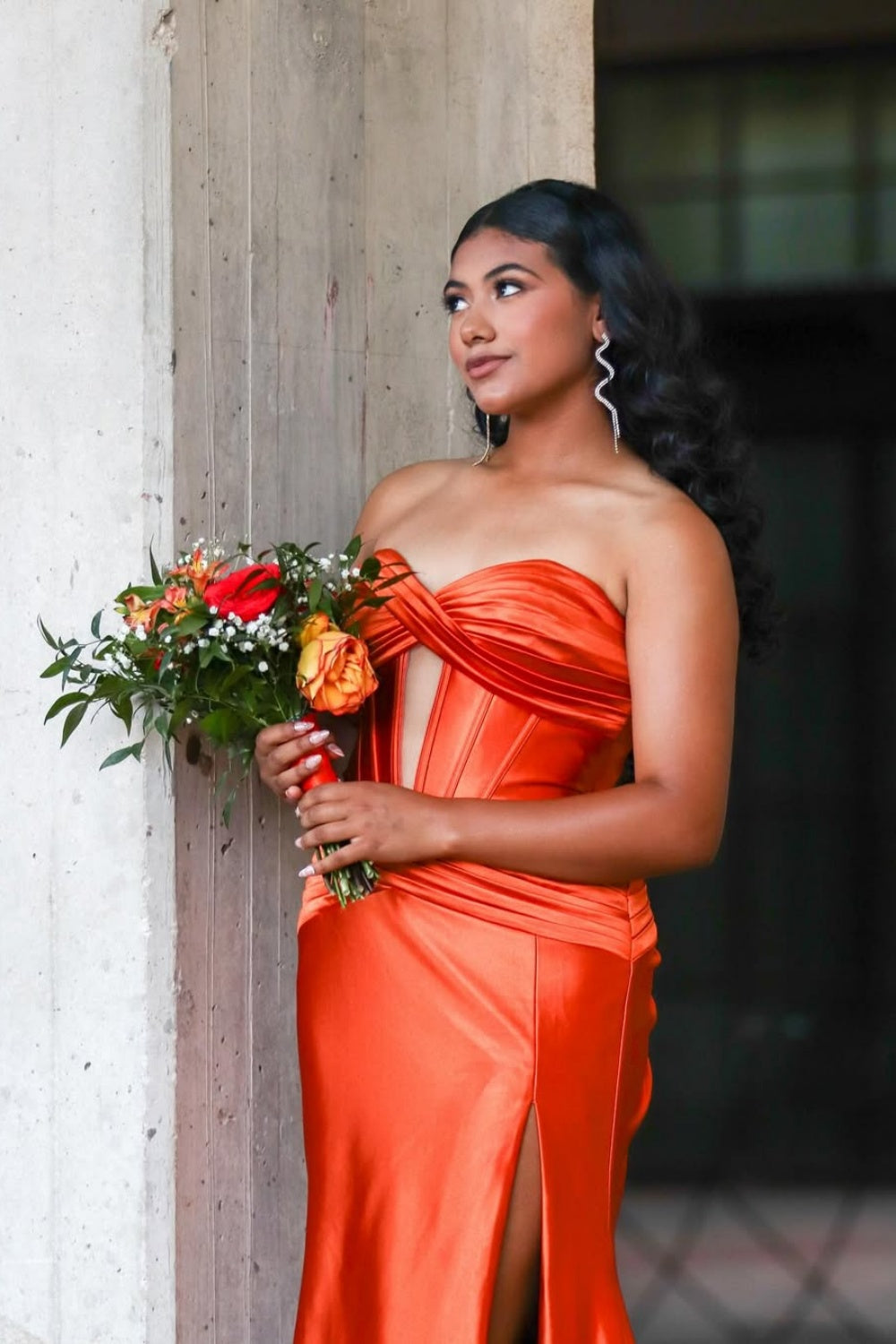 Strapless Hollowed-out Mermaid Prom Dress with Keyhole in Orange