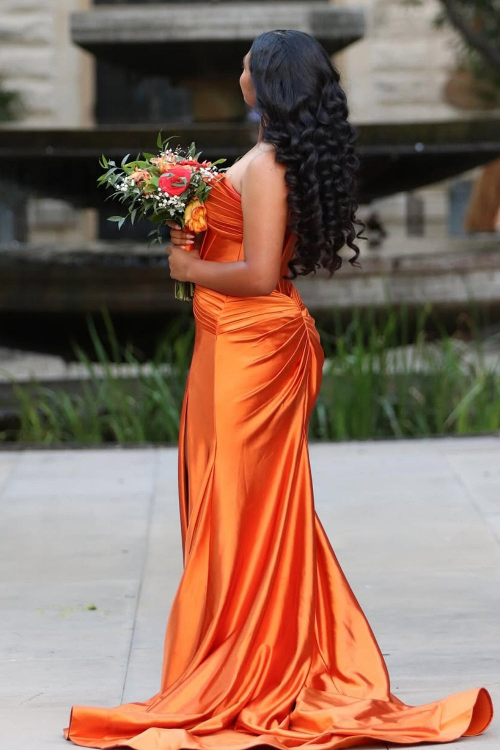 Strapless Hollowed-out Mermaid Prom Dress with Keyhole in Orange