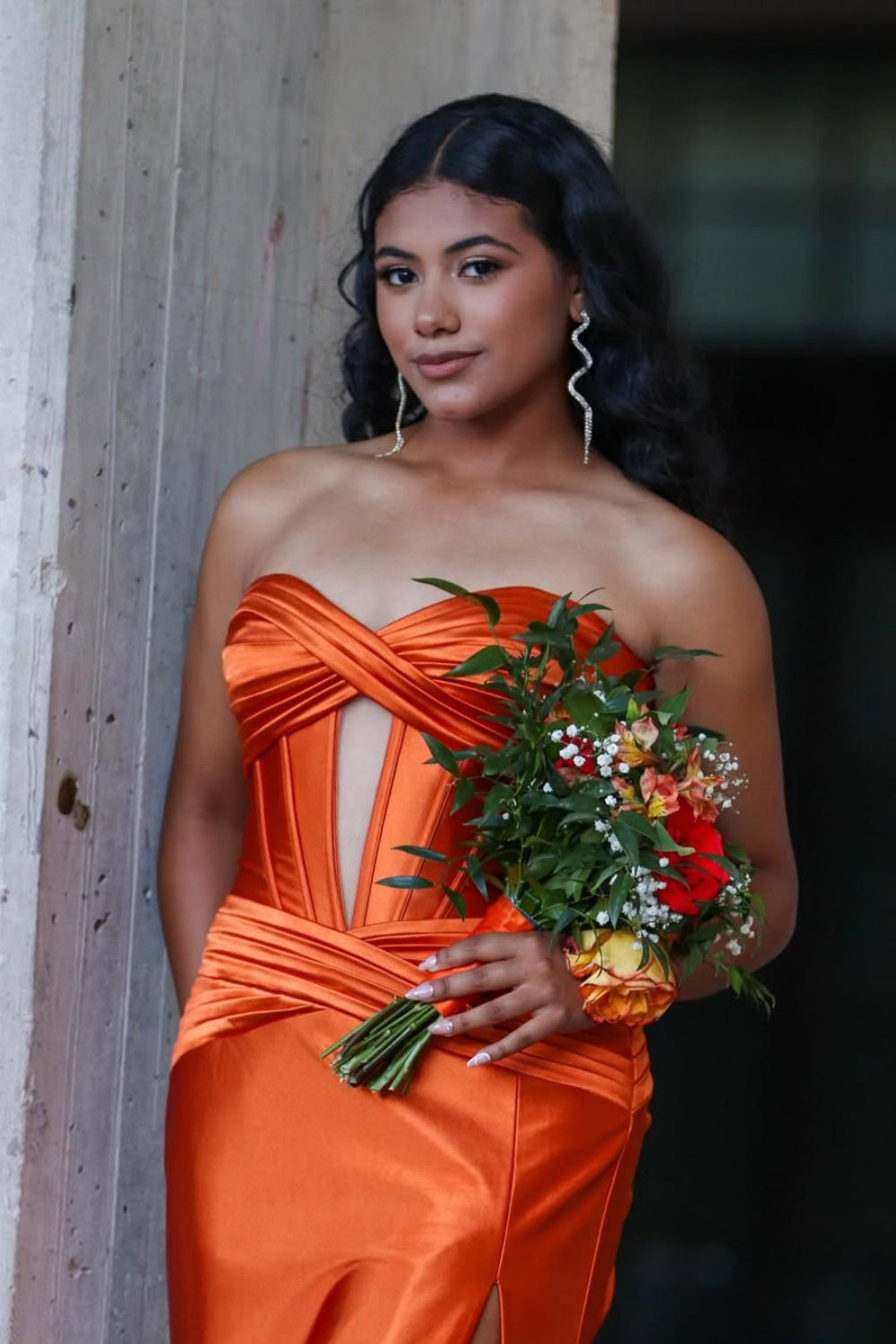 Strapless Hollowed-out Mermaid Prom Dress with Keyhole in Orange