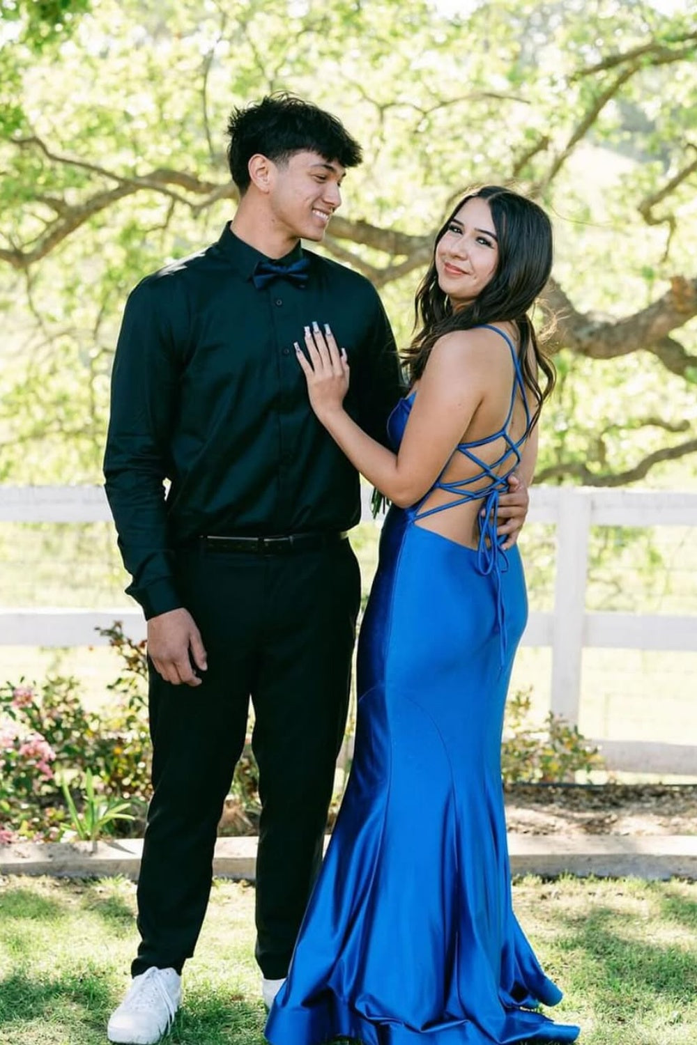 Mermaid Spaghetti Strap Lace-up Prom Dress in Blue
