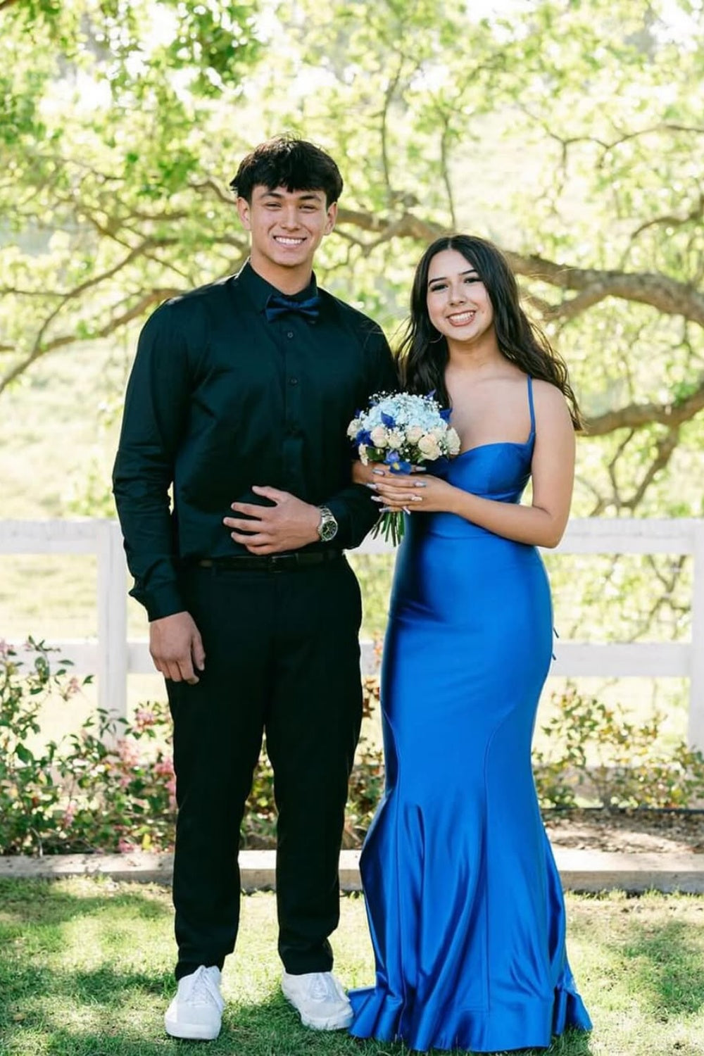Mermaid Spaghetti Strap Lace-up Prom Dress in Blue