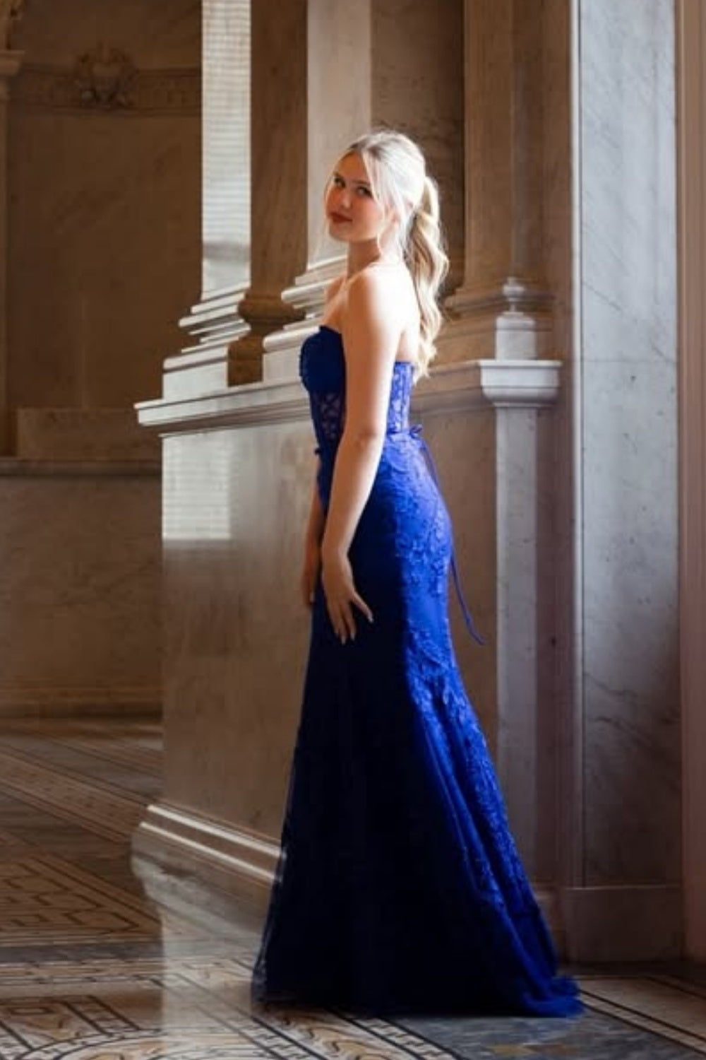 Mermaid Sweetheart Lace-up Back Prom Dress in Navy Blue