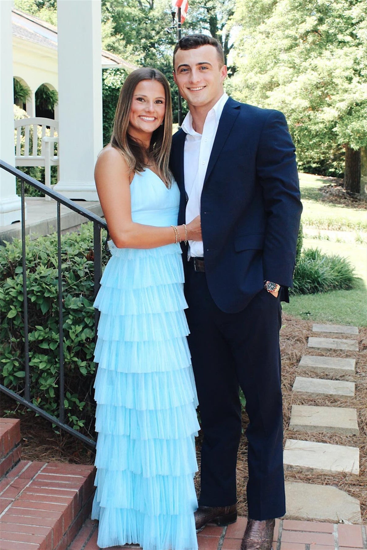 A-line Ruffle Spaghetti Strap Prom Dress in Blue