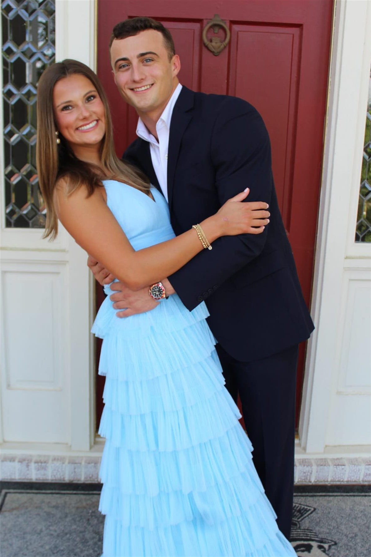 A-line Ruffle Spaghetti Strap Prom Dress in Blue