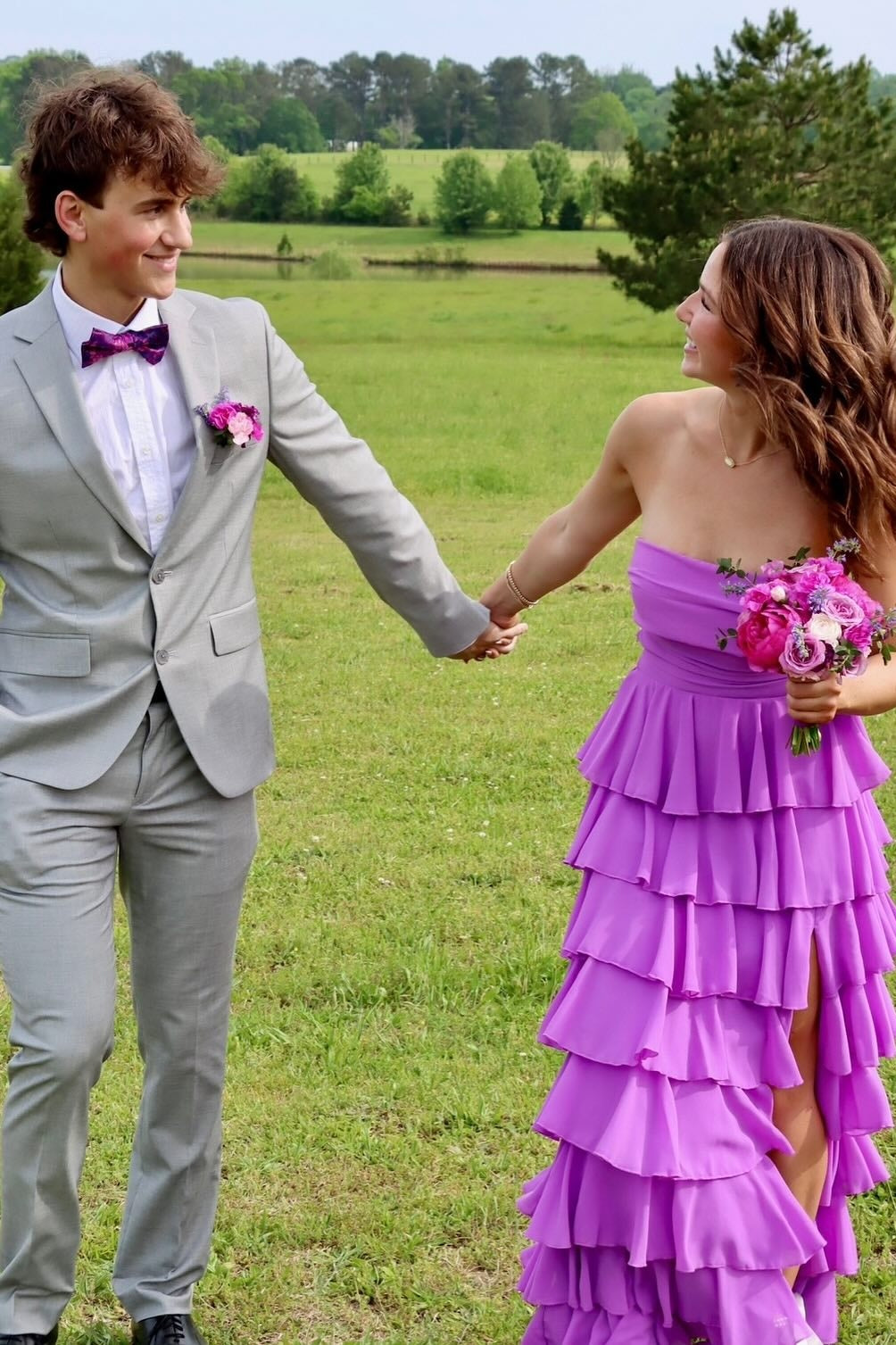 Strapless A-line Ruffle Lace-up Back Prom Dress in Purple