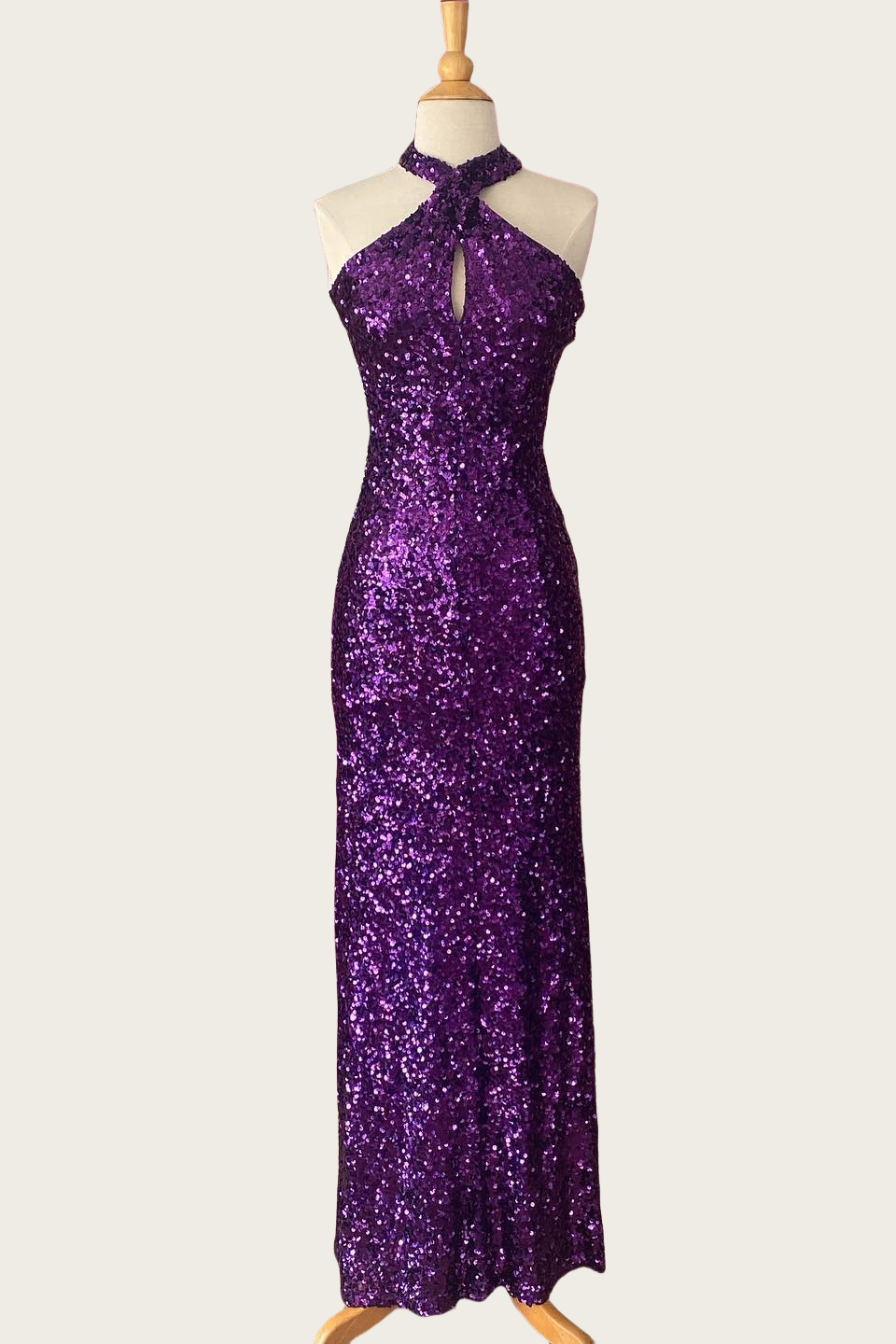 Sequin Halter Hollowed-out Fitted Prom Dress in Purple