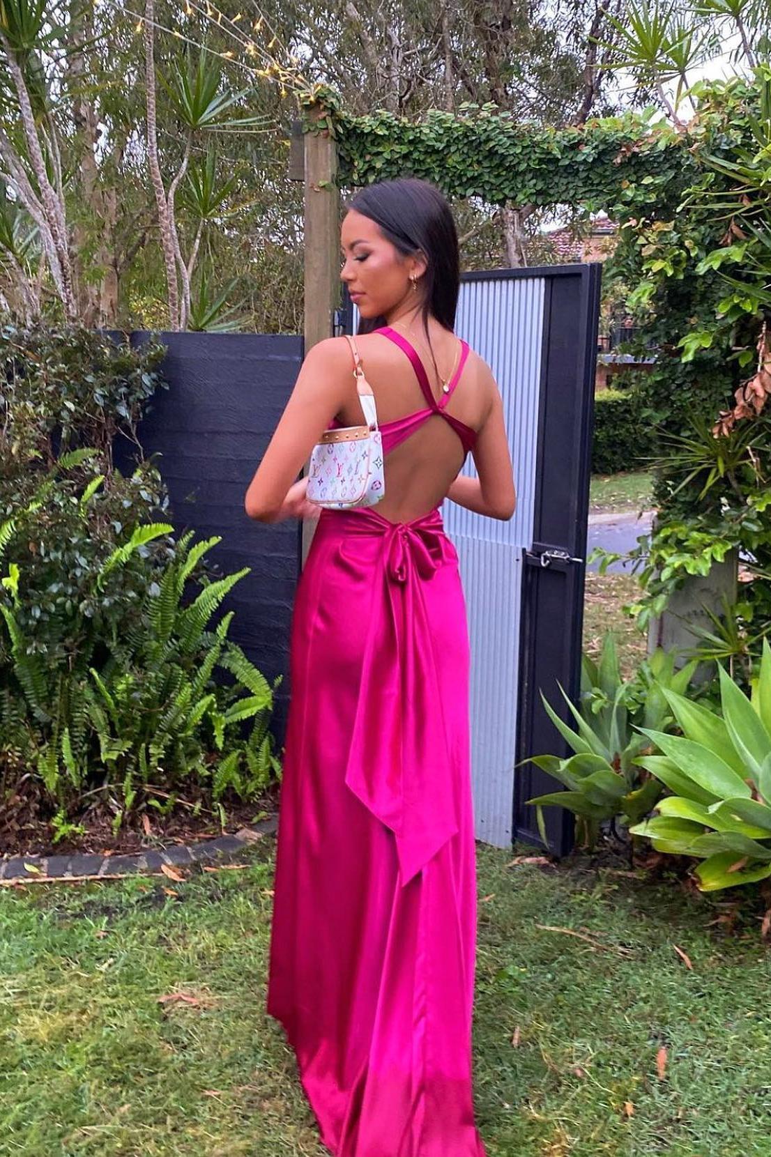 V-neck Fitted Cross-criss Back Prom Dress in Aqua