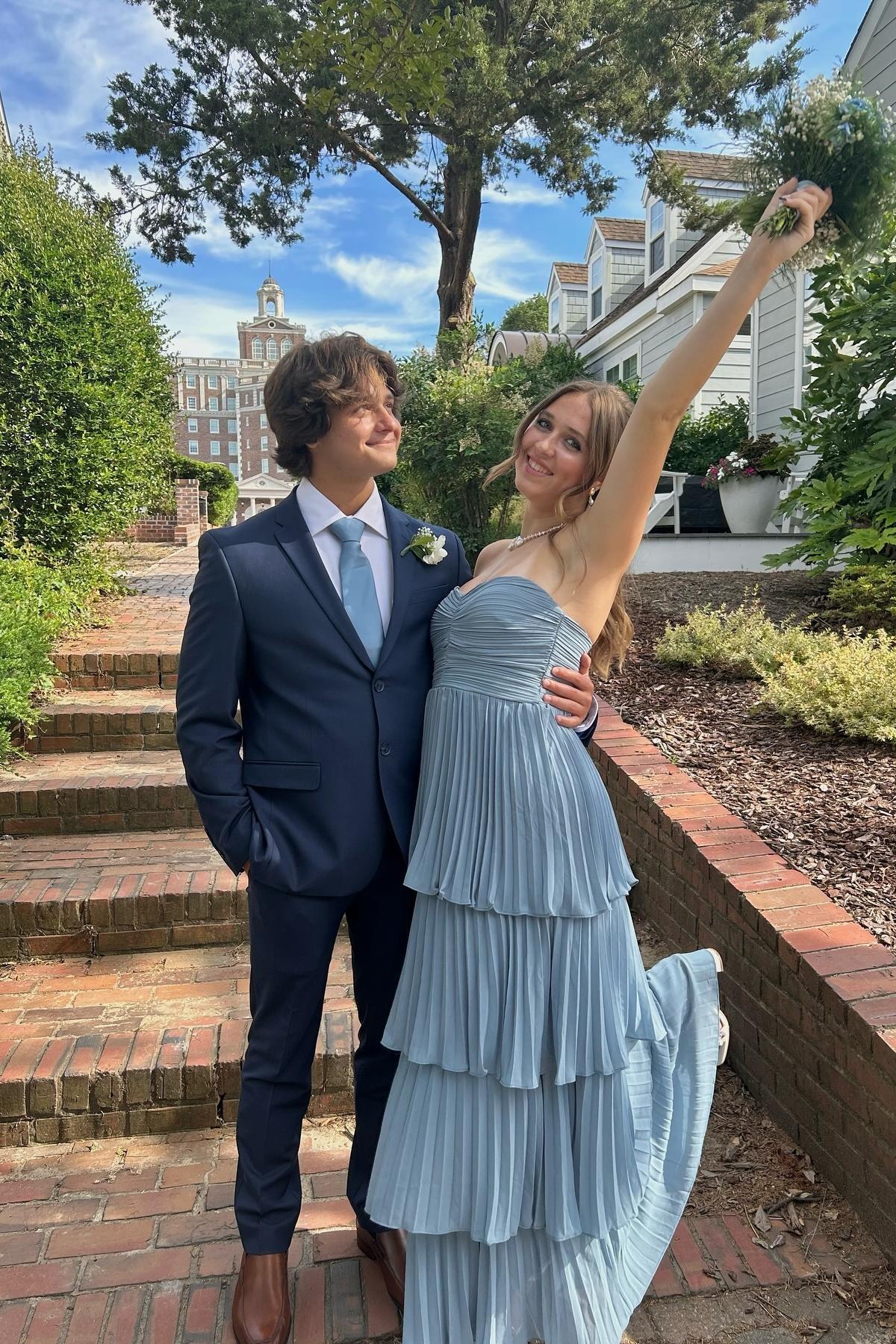 Pleated Strapless A-line Ruffle Prom Dress in Sage Green