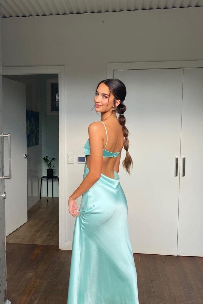 Spaghetti Strap Lace-up Mermaid Prom Dress in Aqua