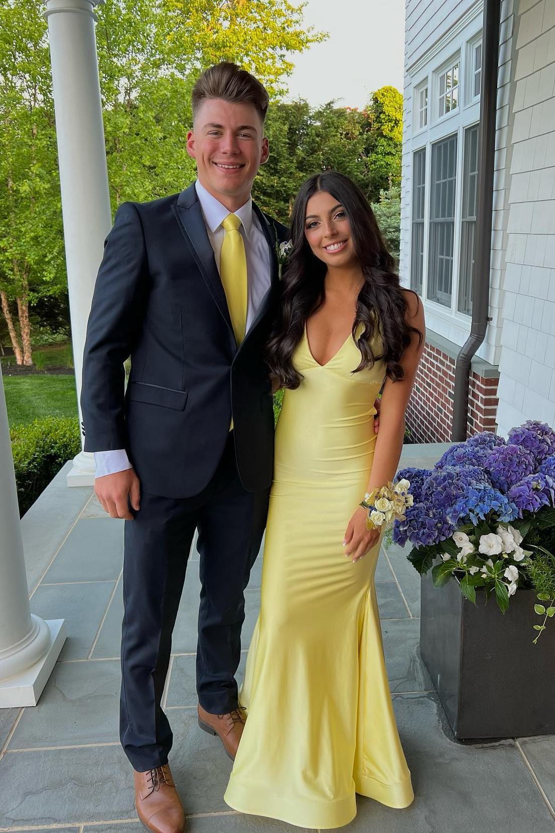Mermaid Lace-up Back Prom Dress in Yellow