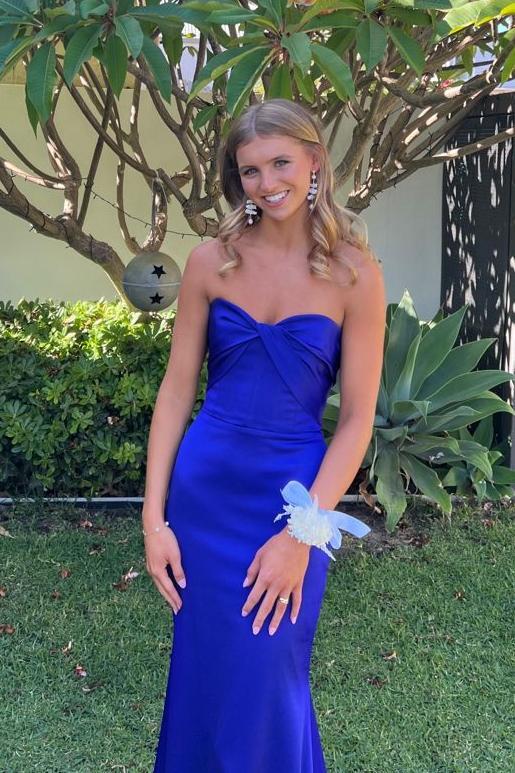 Strapless Mermaid Twist Open Back Prom Dress in Navy Blue