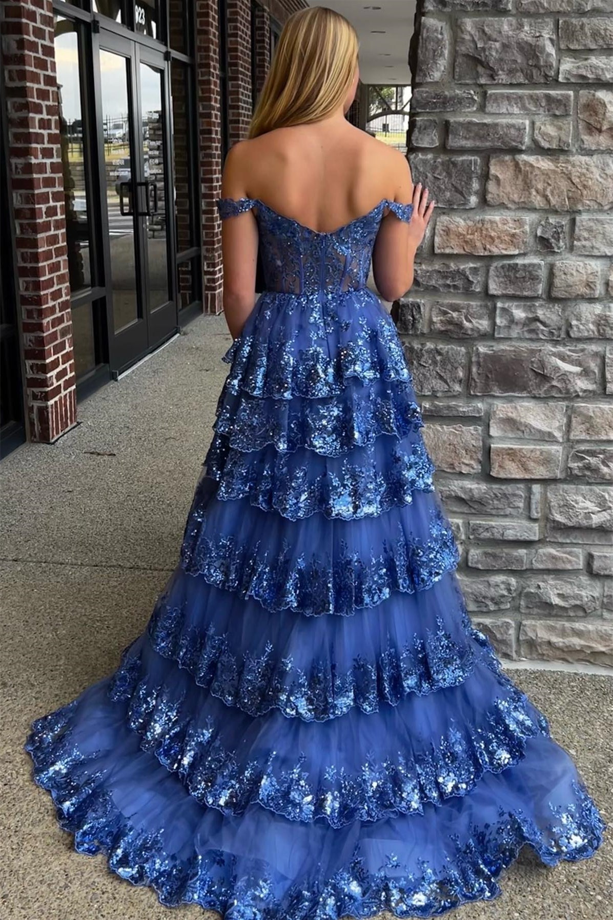 Sequin Illusion Off-the-shoulder A-line Ruffle Prom Dress in White