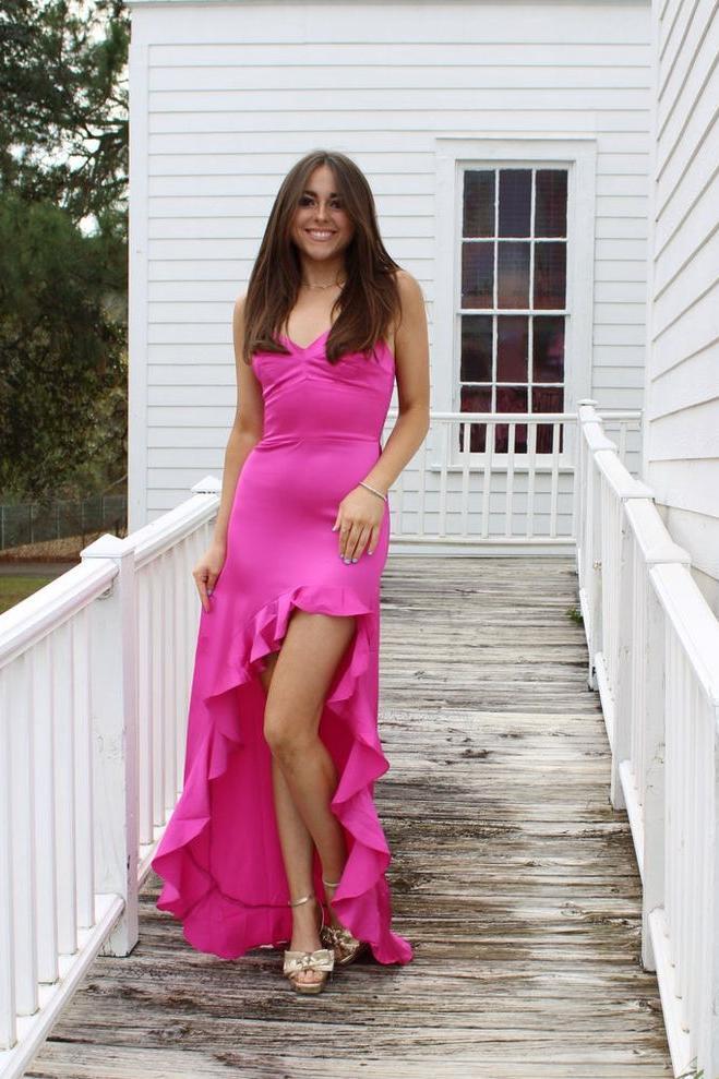Sweetheart Ruffle Hem A-line Prom Dress in Pink