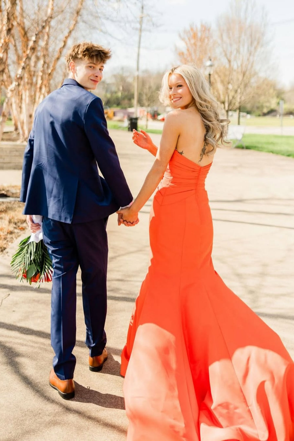 Bow Cut-out Strapless Mermaid Prom Dress in Orange
