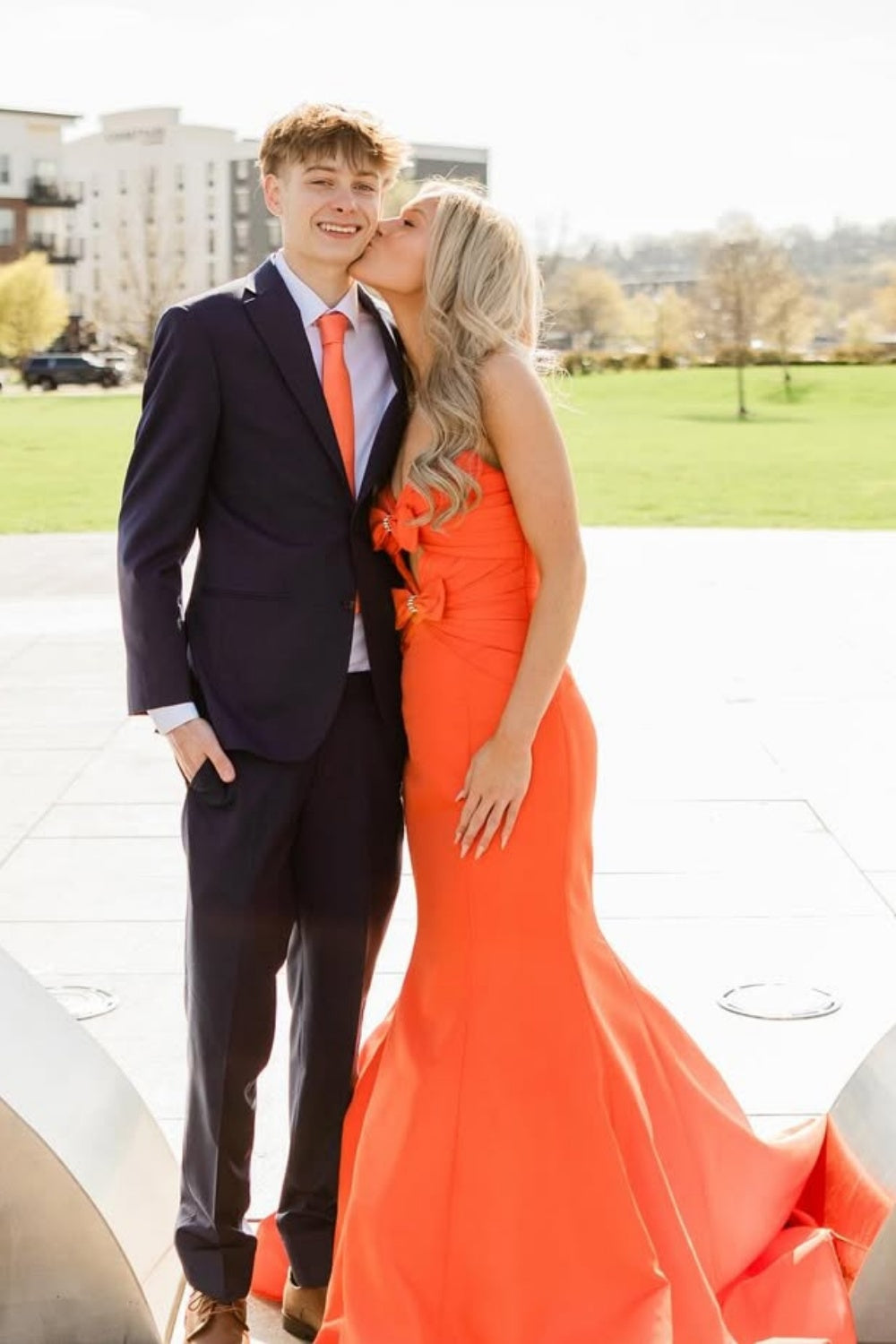Bow Cut-out Strapless Mermaid Prom Dress in Orange