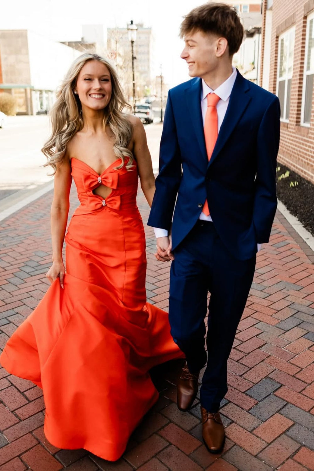 Bow Cut-out Strapless Mermaid Prom Dress in Orange