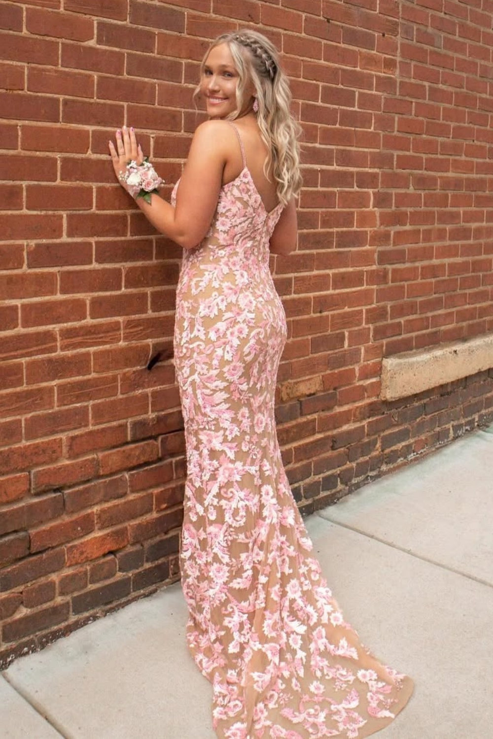 Flower Print Spaghetti Strap Mermaid Party Dress in Floral