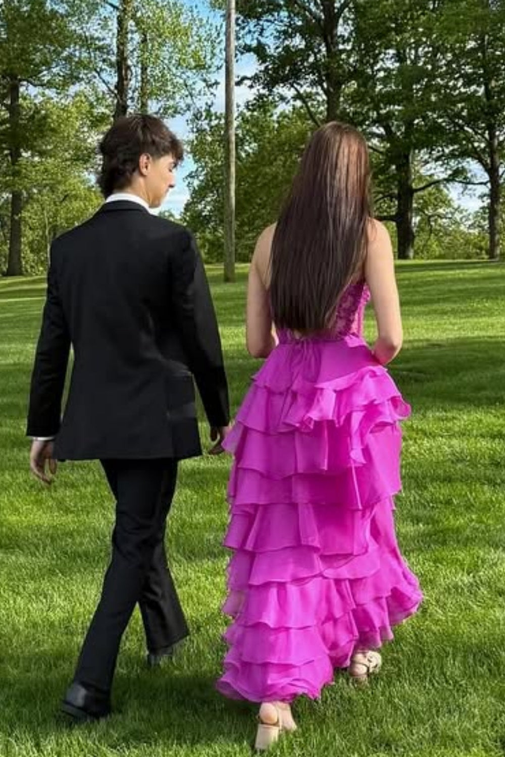 Lace Applique A-line Ruffle Sweetheart Prom Dress in Purple