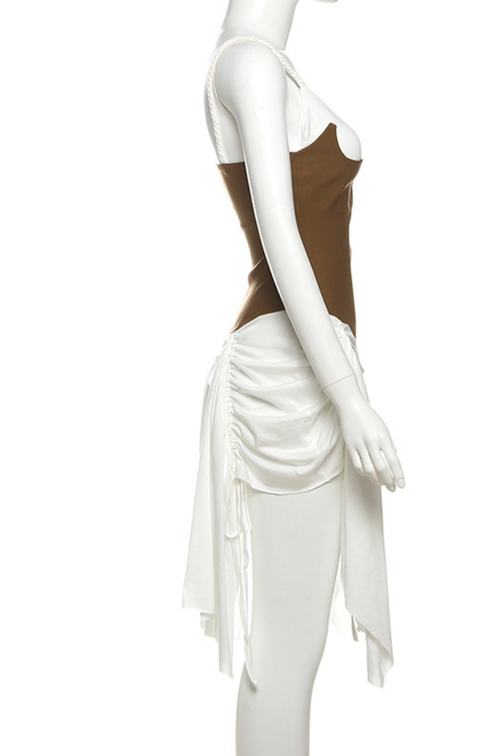 Spaghetti Strap Ruffle Homecoming Dress with Train in White and Brown