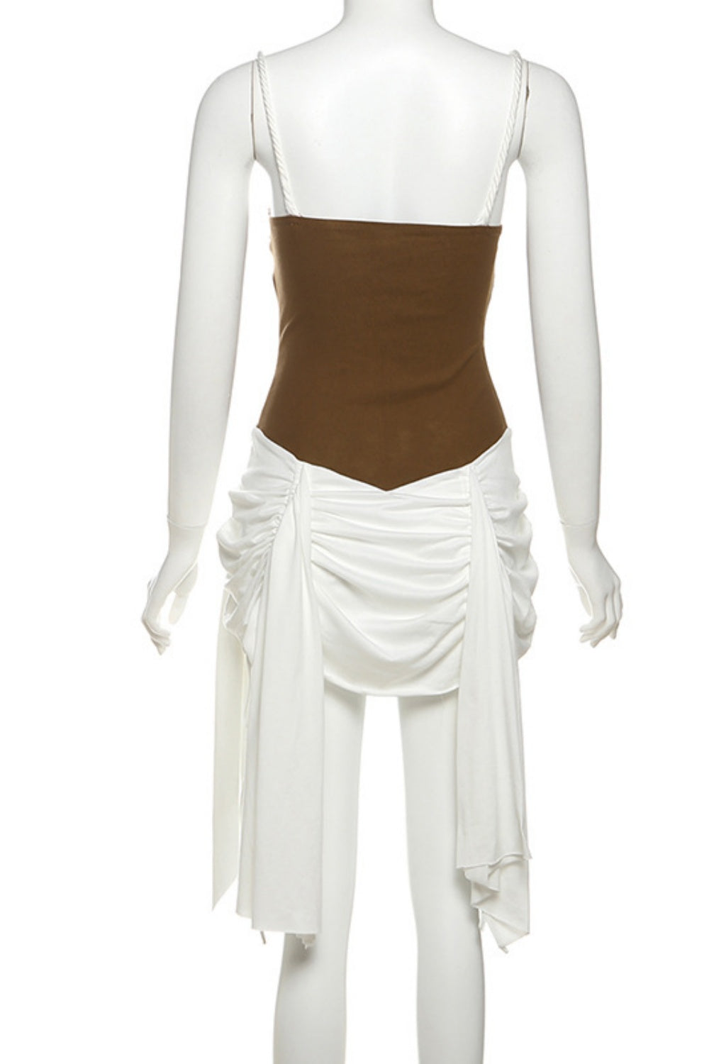 Spaghetti Strap Ruffle Homecoming Dress with Train in White and Brown