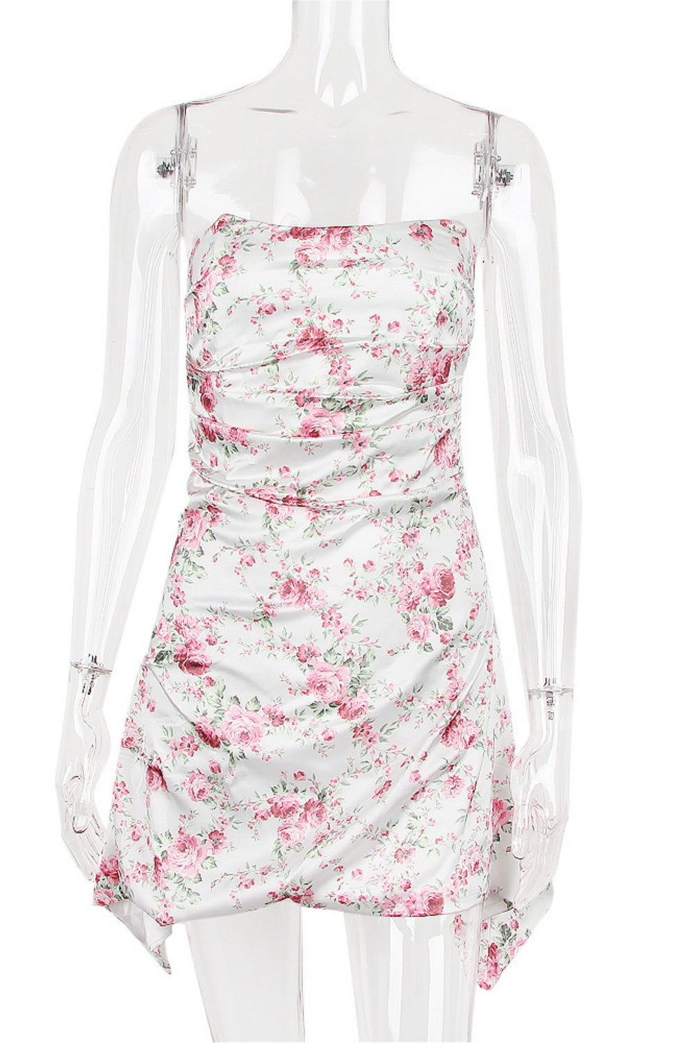 Strapless Ruched Fitted Party Dress in Floral