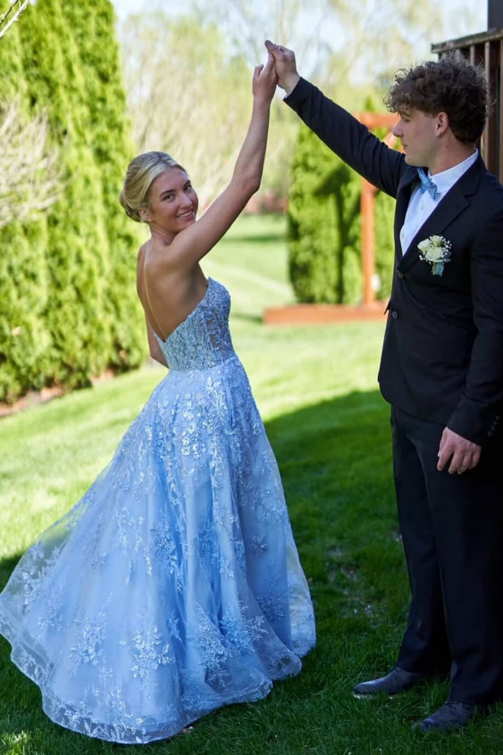 Sweetheart Lace Appliques A-line Prom Dress in Blue