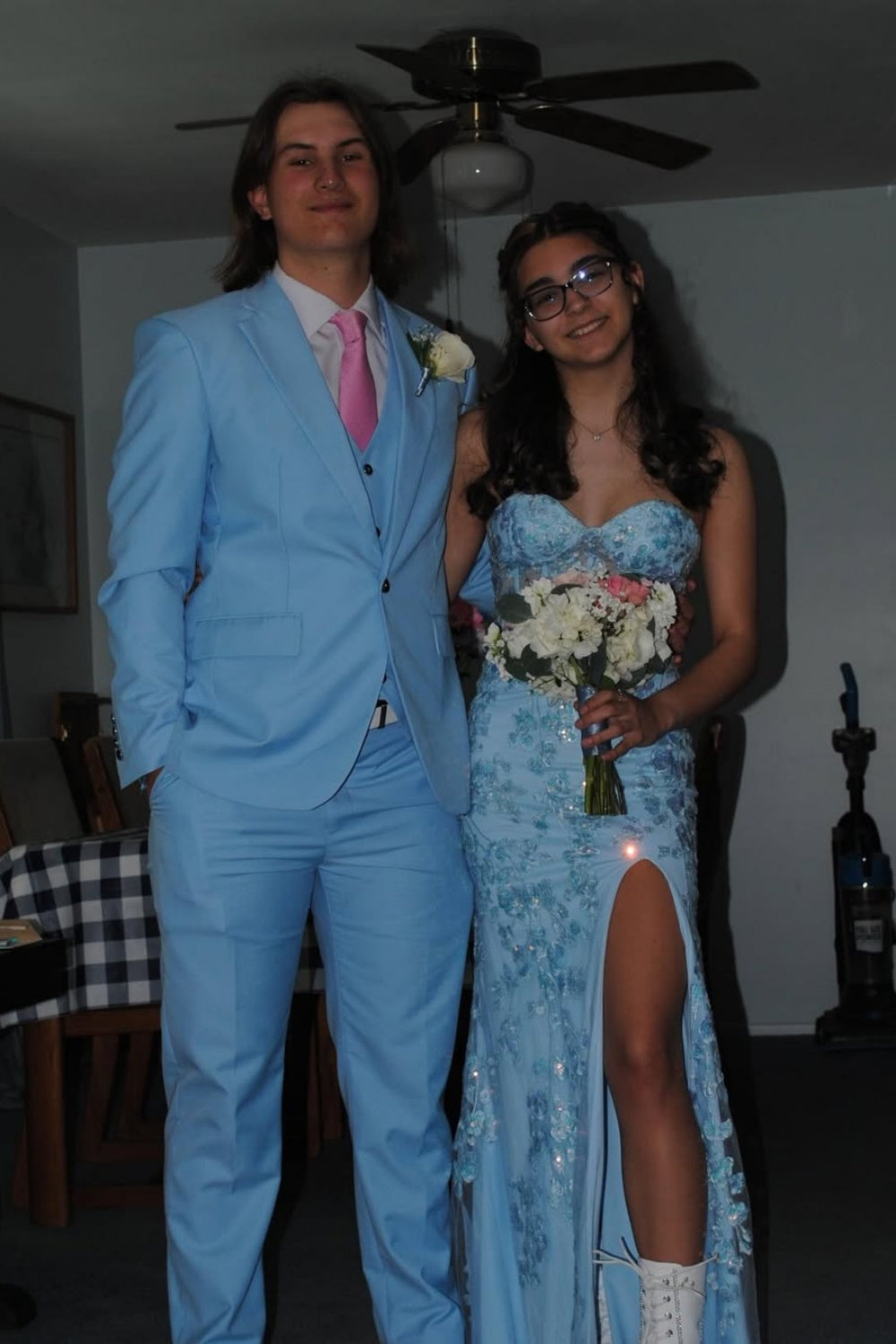 Strapless Sequin Lace Appliques Prom Dress with Slit in Blue
