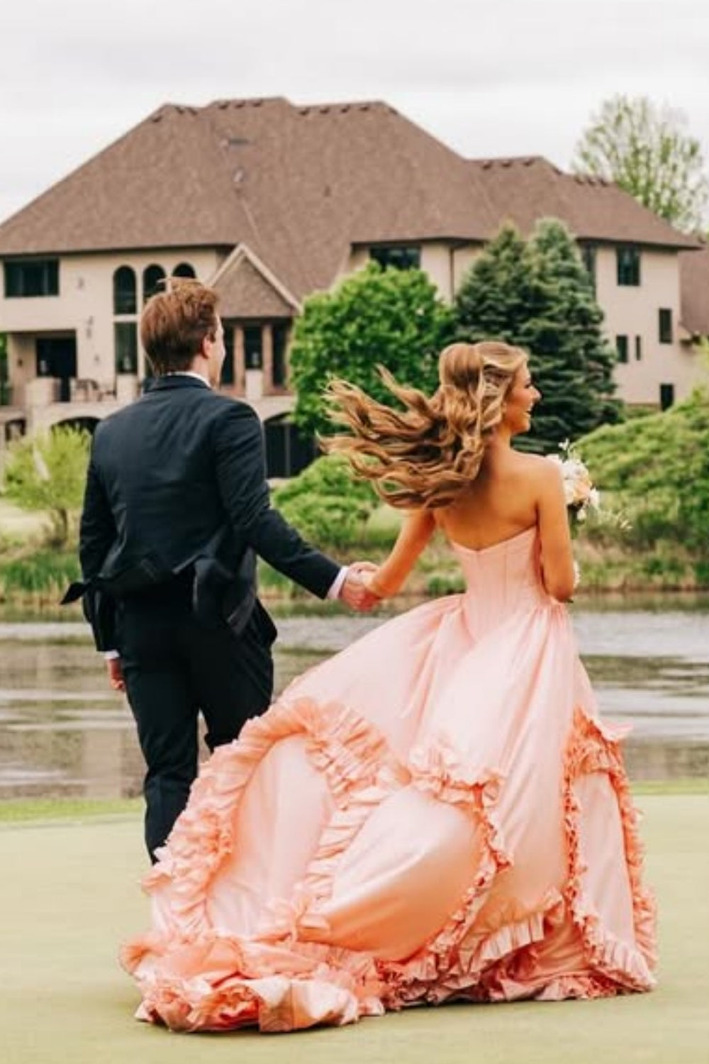 A-line Sweetheart Prom Dress with Ruffle in Pink