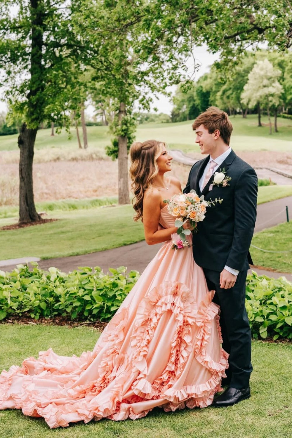 A-line Sweetheart Prom Dress with Ruffle in Pink