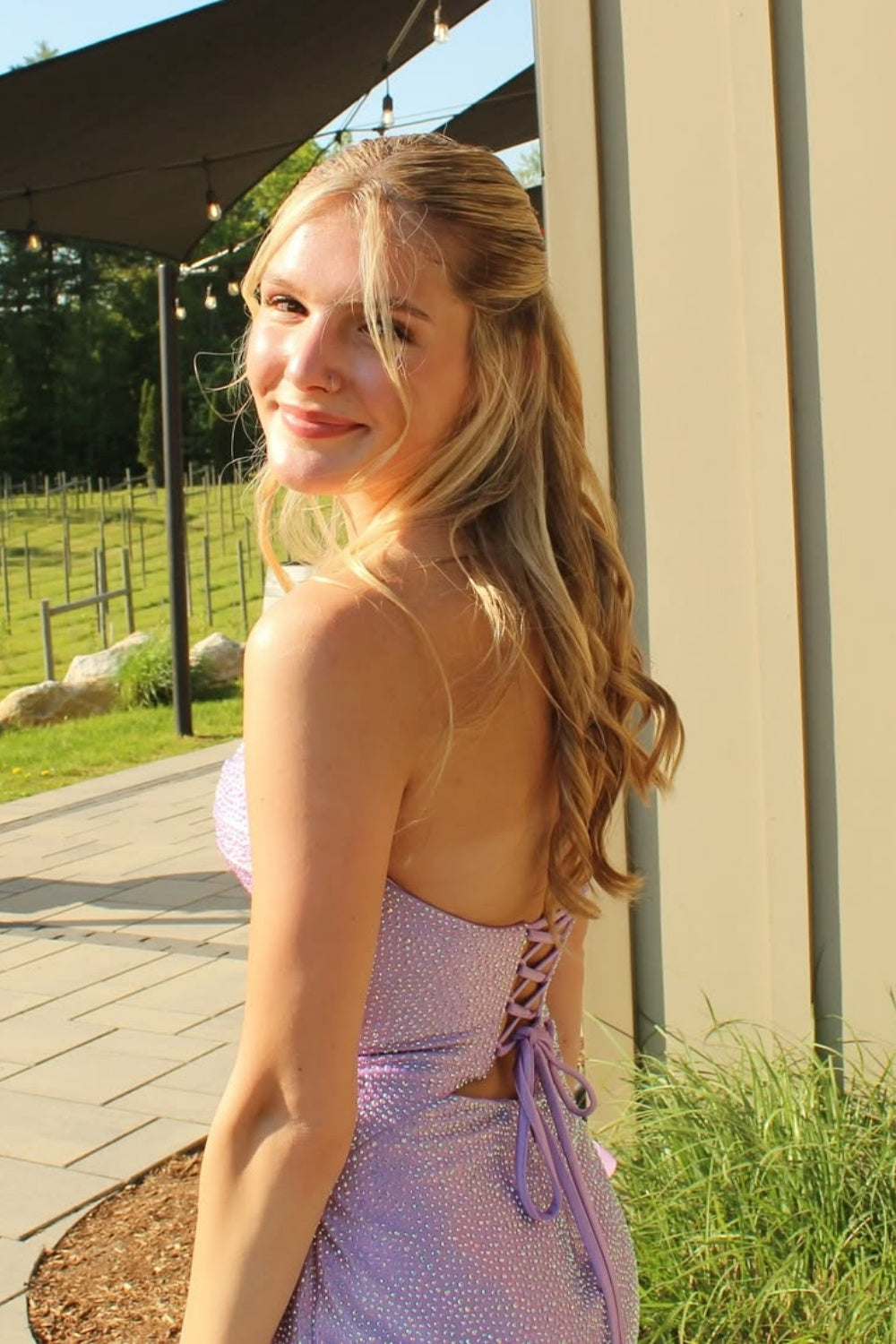 Beaded Sweetheart Mermaid Prom Dress with Keyhole in Purple