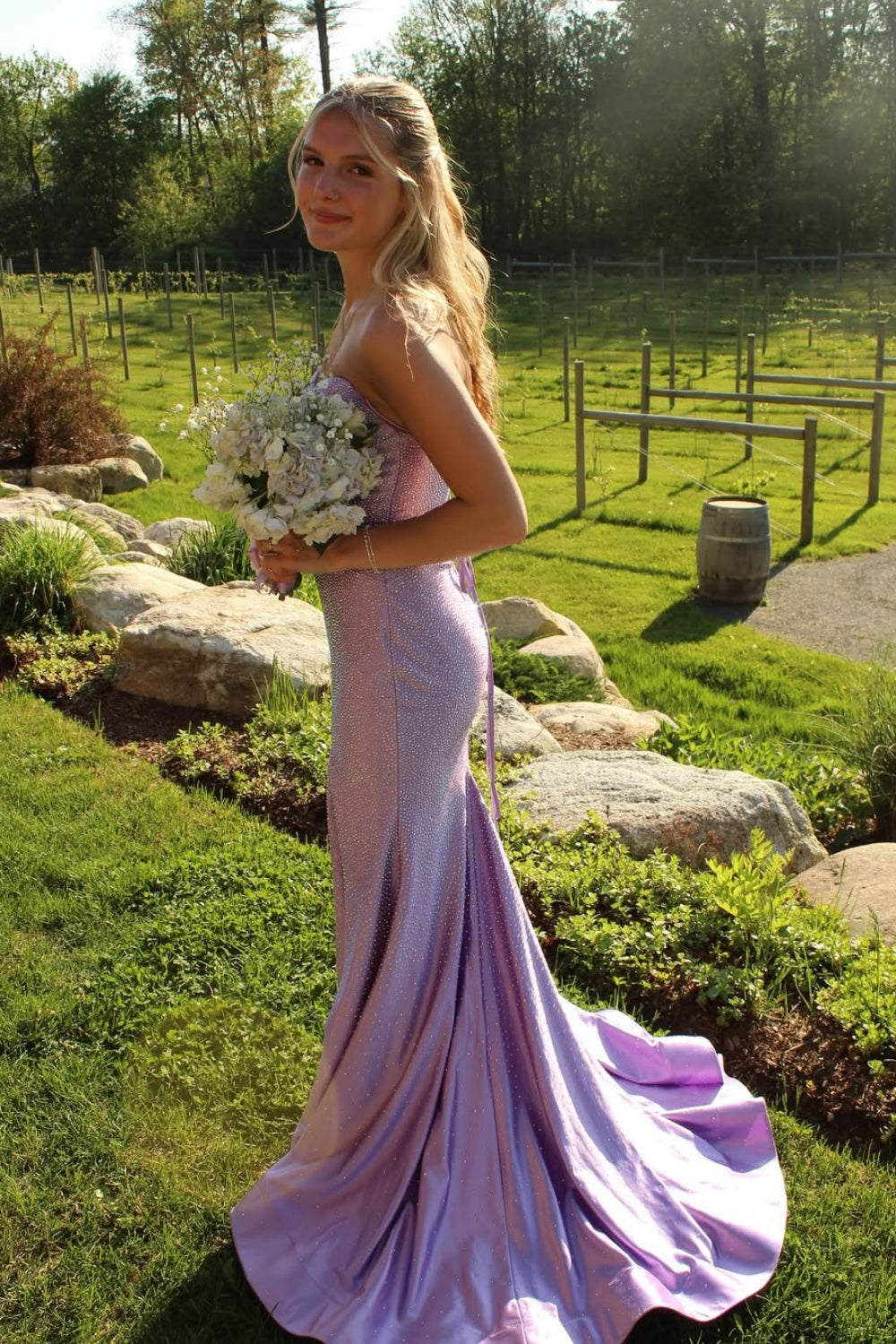 Beaded Sweetheart Mermaid Prom Dress with Keyhole in Purple