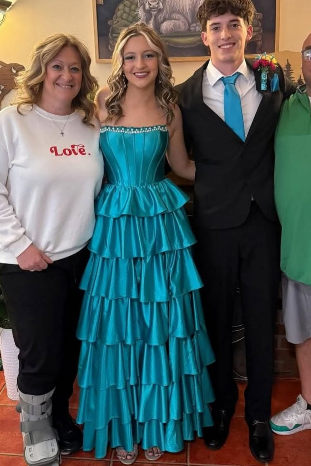 Strapless A-line Ruffle Lace-up Back Prom Dress in Blue