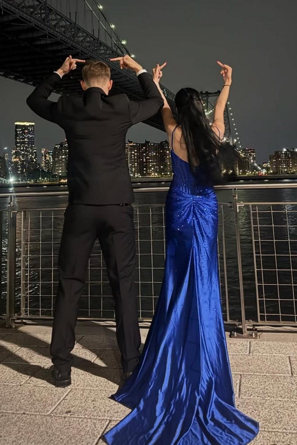 Beaded Spaghetti Strap Ruched Mermaid Prom Dress in Royal Blue