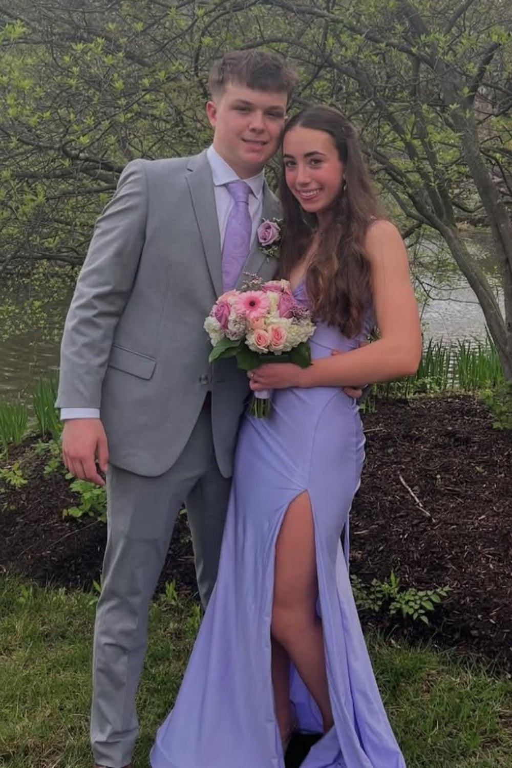 Mermaid Spaghetti Strap Lace-up Back Prom Dress in Lavender