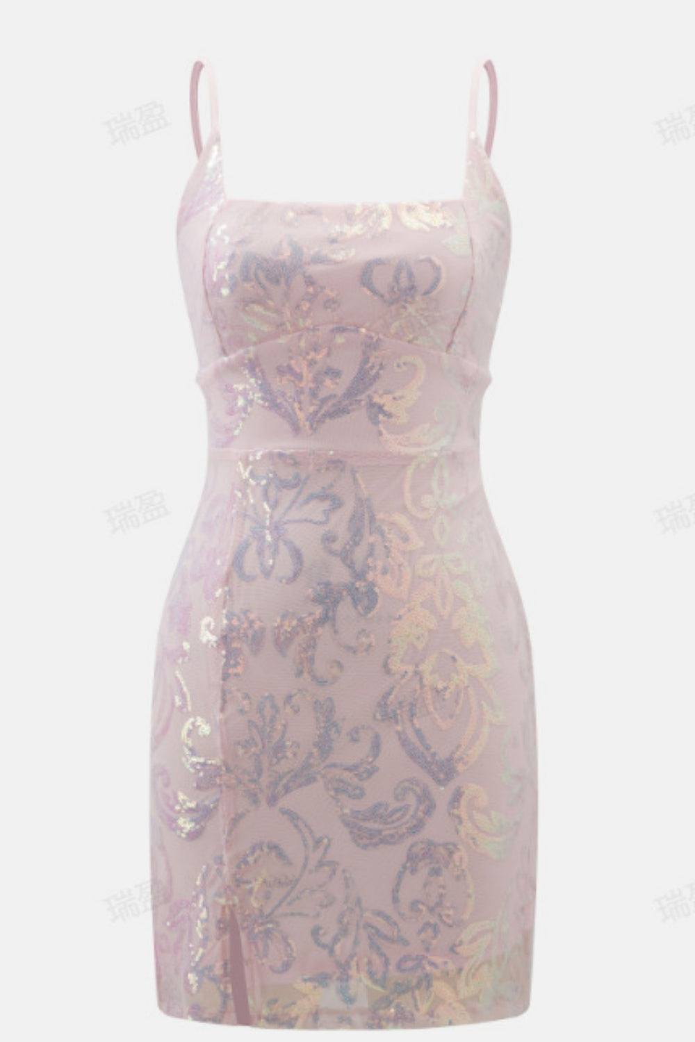 Square Neck Sequin Fitted Lace-up Back Homecoming Dress in Yellow
