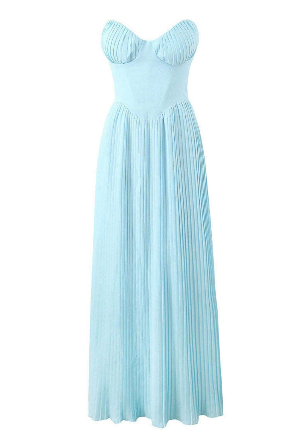 Pleated Strapless A-line Holiday Dress in Blue