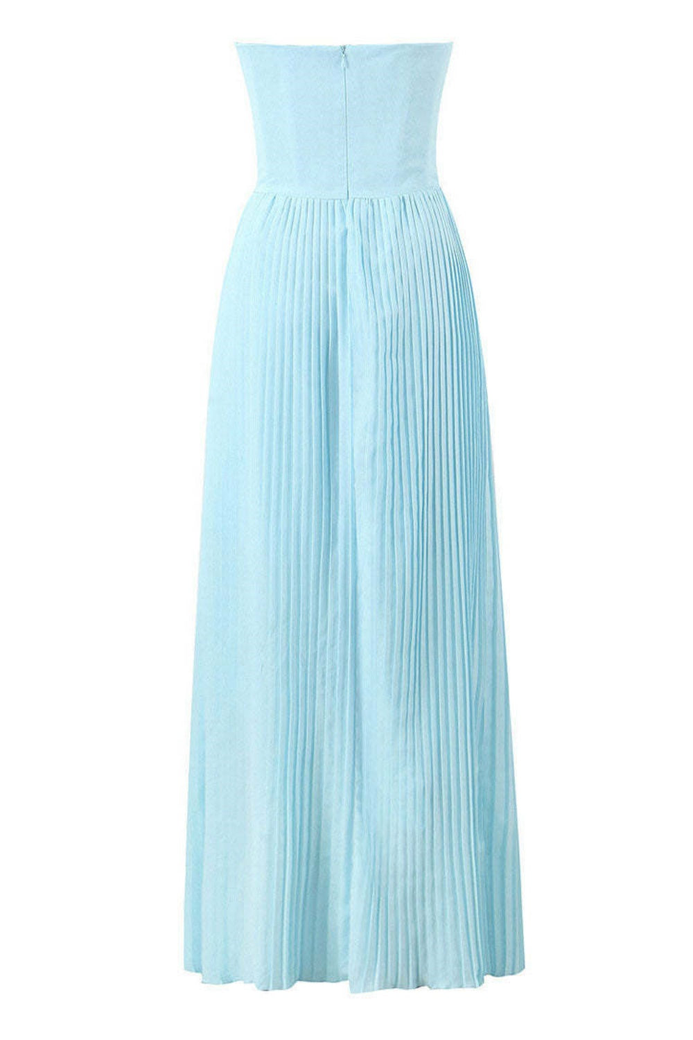Pleated Strapless A-line Holiday Dress in Blue