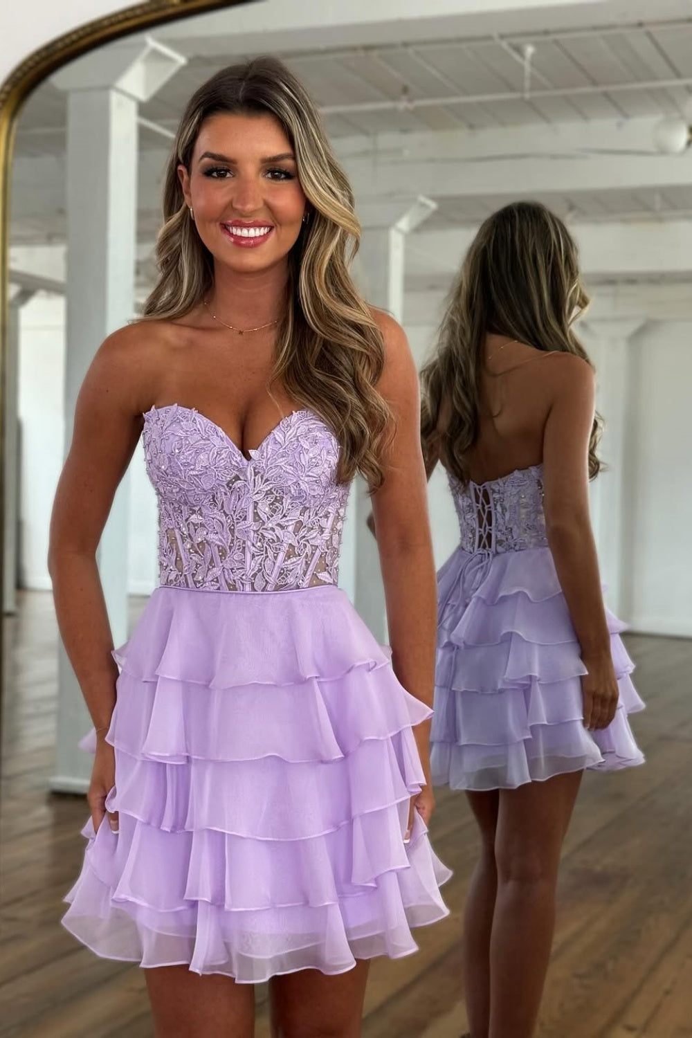Lace Appliques Illusion A-line Ruffle Homecoming Dress in Black